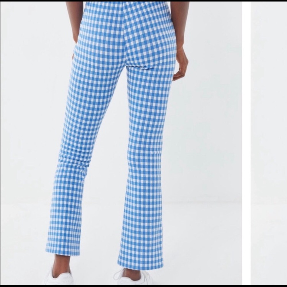 NWOT Urban Outfitters Gingham Flare Pants Blue